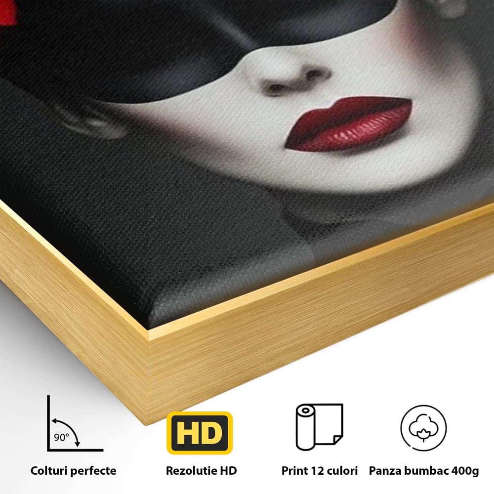 Tablou Canvas Premium, LuxCanva® P1046, Imparateasa in Negru si Rosu, Regina, Intunecat, Rosu, Coroana, Flori, Regal, Dramatic, Masca, Feminitate, Iubire, Living, Dormitor