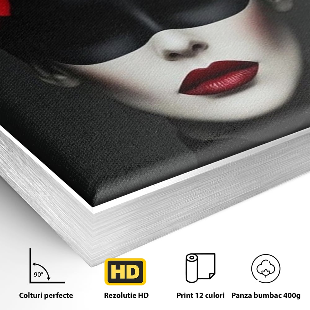 Tablou Canvas Premium, LuxCanva® P1046, Imparateasa in Negru si Rosu, Regina, Intunecat, Rosu, Coroana, Flori, Regal, Dramatic, Masca, Feminitate, Iubire, Living, Dormitor