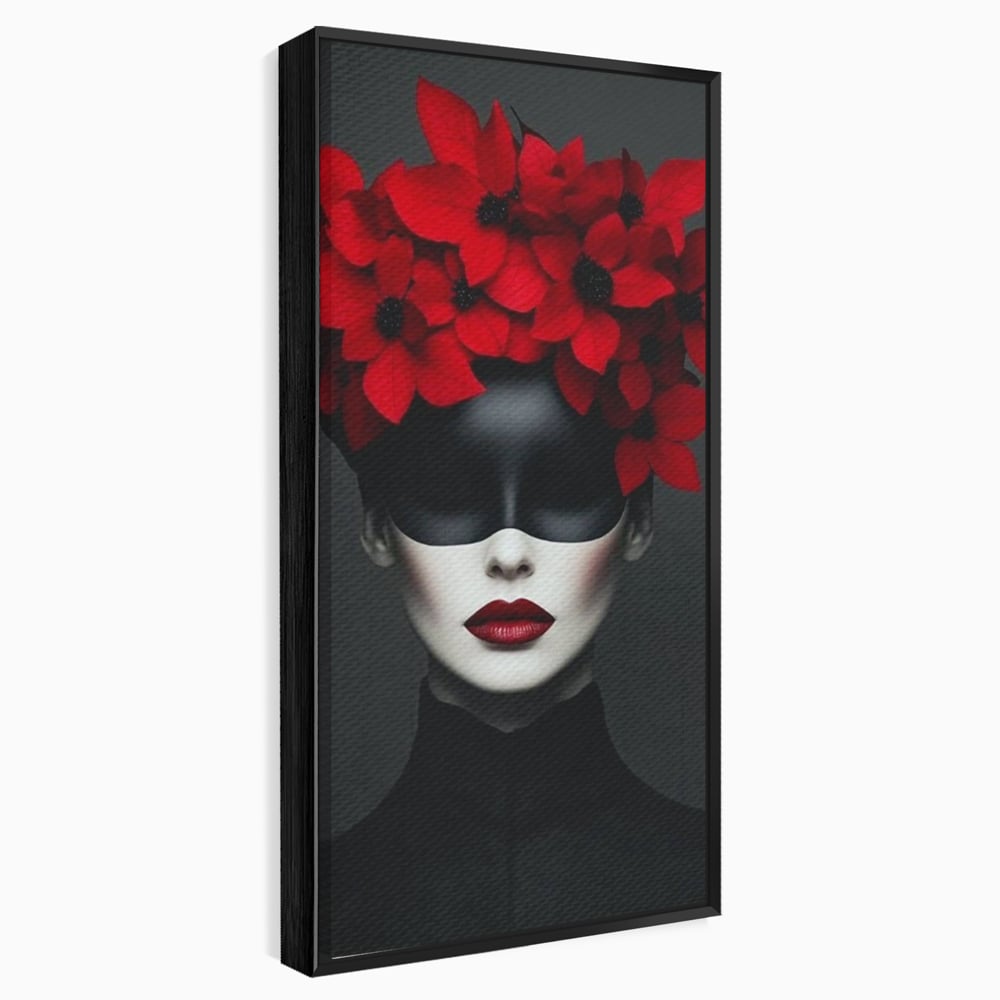 Tablou Canvas Premium, LuxCanva® P1046, Imparateasa in Negru si Rosu, Regina, Intunecat, Rosu, Coroana, Flori, Regal, Dramatic, Masca, Feminitate, Iubire, Living, Dormitor