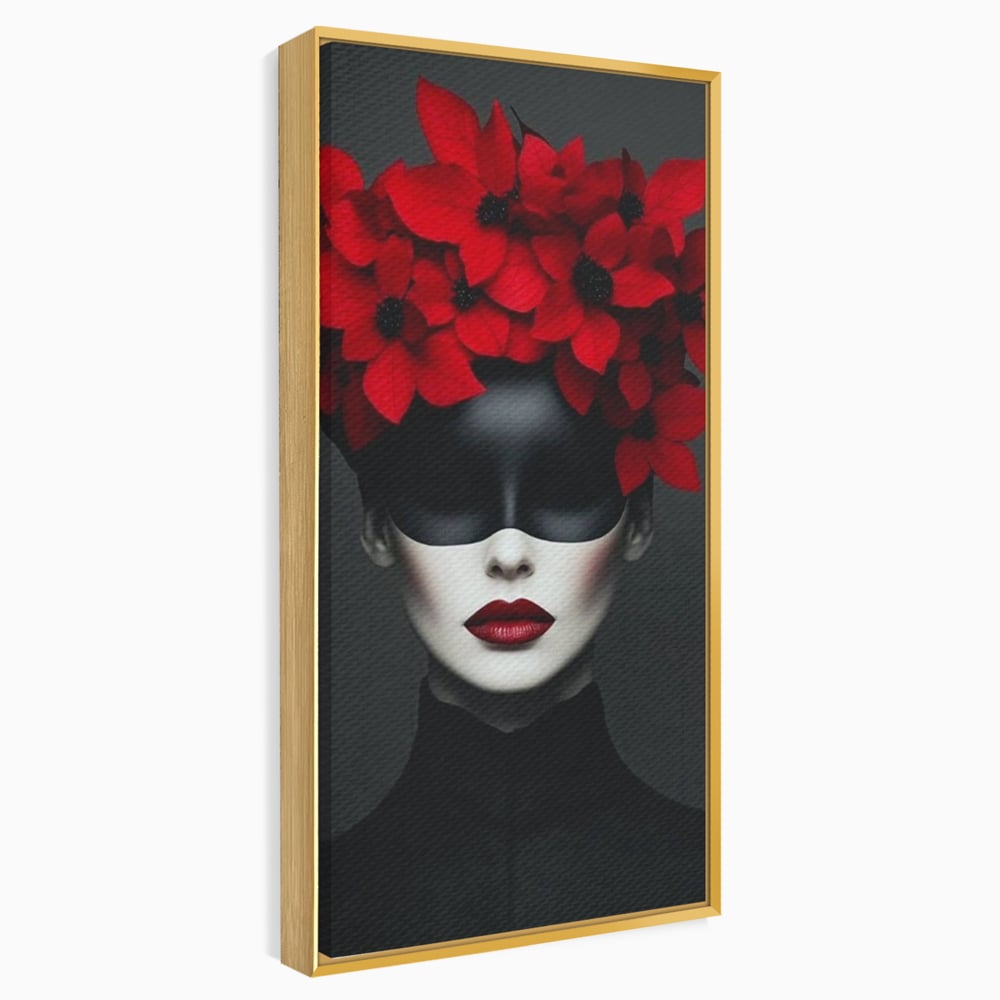 Tablou Canvas Premium, LuxCanva® P1046, Imparateasa in Negru si Rosu, Regina, Intunecat, Rosu, Coroana, Flori, Regal, Dramatic, Masca, Feminitate, Iubire, Living, Dormitor