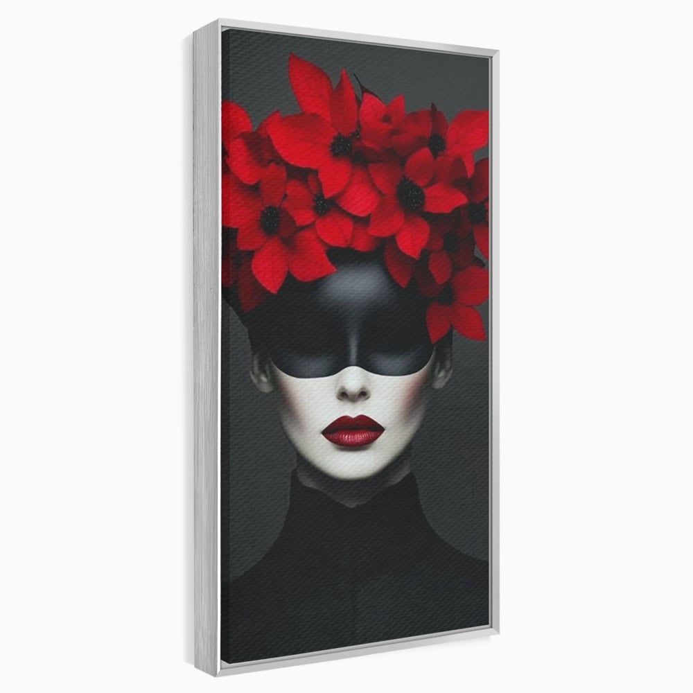 Tablou Canvas Premium, LuxCanva® P1046, Imparateasa in Negru si Rosu, Regina, Intunecat, Rosu, Coroana, Flori, Regal, Dramatic, Masca, Feminitate, Iubire, Living, Dormitor