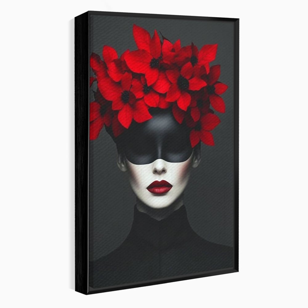 Tablou Canvas Premium, LuxCanva® P1046, Imparateasa in Negru si Rosu, Regina, Intunecat, Rosu, Coroana, Flori, Regal, Dramatic, Masca, Feminitate, Iubire, Living, Dormitor