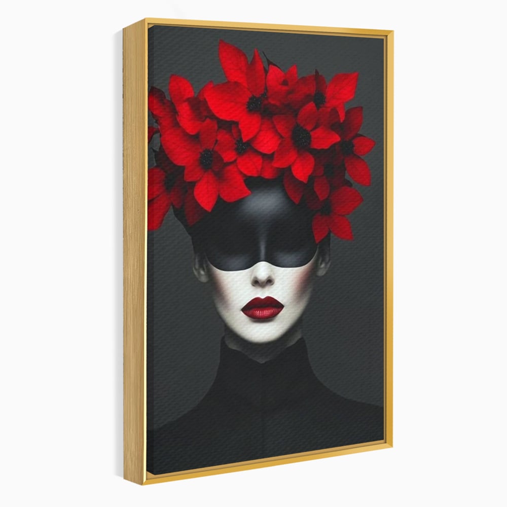 Tablou Canvas Premium, LuxCanva® P1046, Imparateasa in Negru si Rosu, Regina, Intunecat, Rosu, Coroana, Flori, Regal, Dramatic, Masca, Feminitate, Iubire, Living, Dormitor