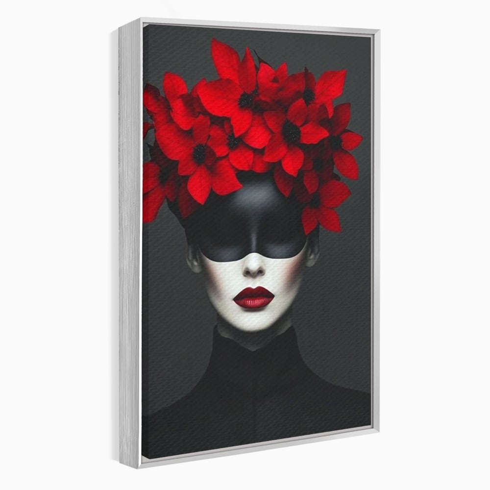 Tablou Canvas Premium, LuxCanva® P1046, Imparateasa in Negru si Rosu, Regina, Intunecat, Rosu, Coroana, Flori, Regal, Dramatic, Masca, Feminitate, Iubire, Living, Dormitor