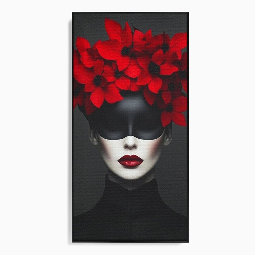 Tablou Canvas Premium, LuxCanva® P1046, Imparateasa in Negru si Rosu, Regina, Intunecat, Rosu, Coroana, Flori, Regal, Dramatic, Masca, Feminitate, Iubire, Living, Dormitor