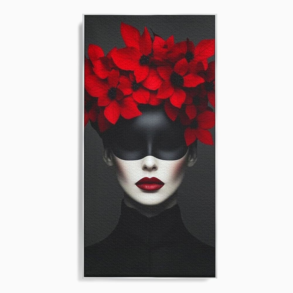Tablou Canvas Premium, LuxCanva® P1046, Imparateasa in Negru si Rosu, Regina, Intunecat, Rosu, Coroana, Flori, Regal, Dramatic, Masca, Feminitate, Iubire, Living, Dormitor