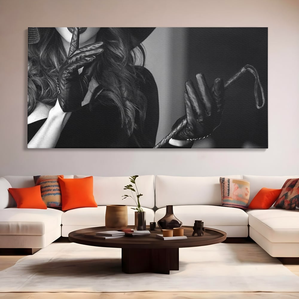 Tablou Canvas Premium, LuxCanva® P1047, Puterea din Mănuși, Autoritate, Manusi, Eleganta, Palarie, Putere, Feminina, Teatralitate, Senzualitate, Provocare, Sexy, Living, Dormitor