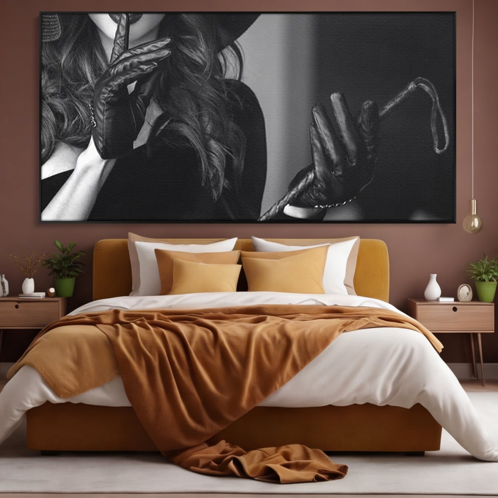 Tablou Canvas Premium, LuxCanva® P1047, Puterea din Mănuși, Autoritate, Manusi, Eleganta, Palarie, Putere, Feminina, Teatralitate, Senzualitate, Provocare, Sexy, Living, Dormitor