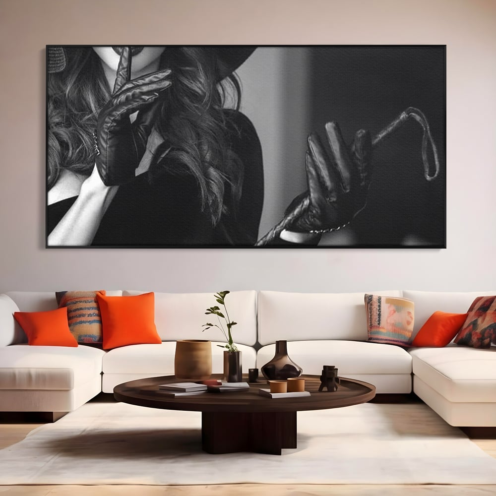 Tablou Canvas Premium, LuxCanva® P1047, Puterea din Mănuși, Autoritate, Manusi, Eleganta, Palarie, Putere, Feminina, Teatralitate, Senzualitate, Provocare, Sexy, Living, Dormitor