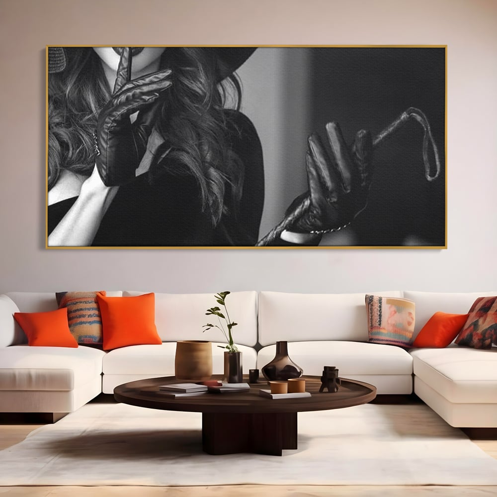 Tablou Canvas Premium, LuxCanva® P1047, Puterea din Mănuși, Autoritate, Manusi, Eleganta, Palarie, Putere, Feminina, Teatralitate, Senzualitate, Provocare, Sexy, Living, Dormitor