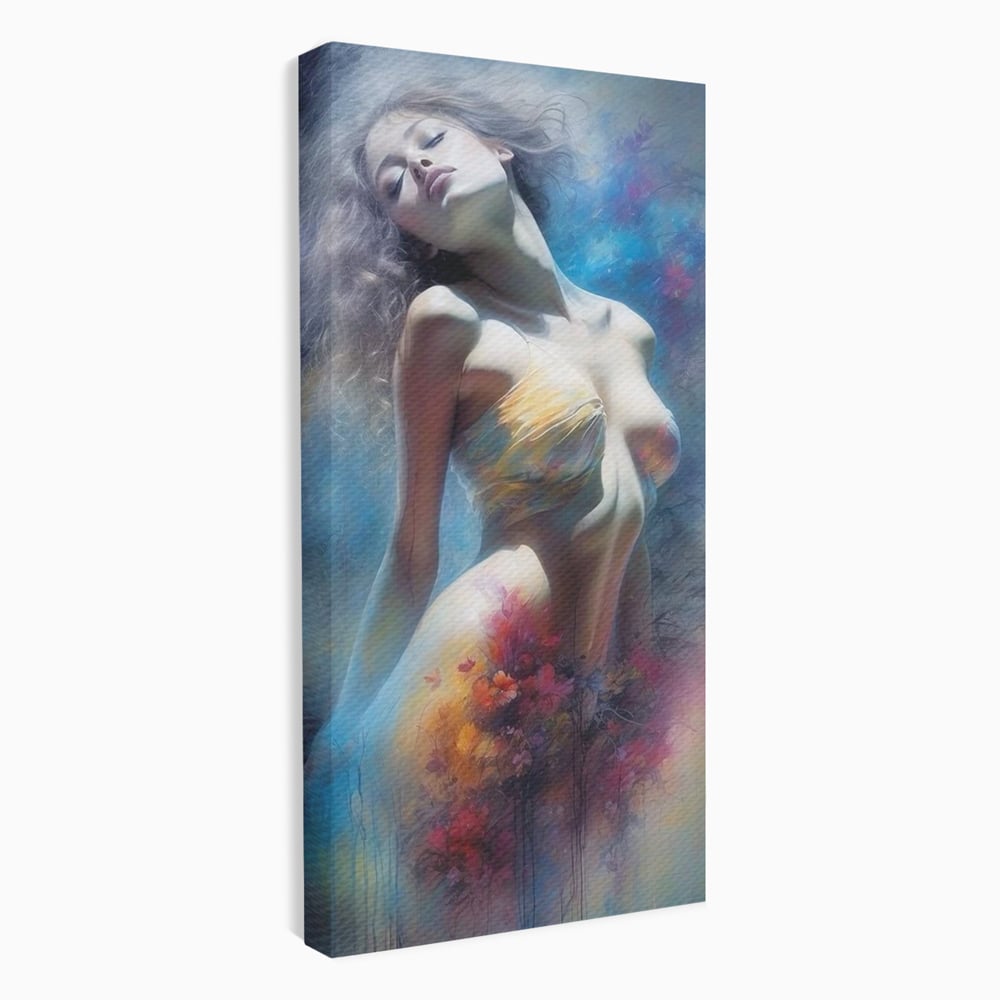 Tablou Canvas Premium, LuxCanva® P1048, Spiritul Primaverii, Lumina, Femeie, Vis, Renastere, Culori, Trup, Flori, Miscare, Armonie, Mistic, Emotie, Natura, Traire, Living, Dormitor