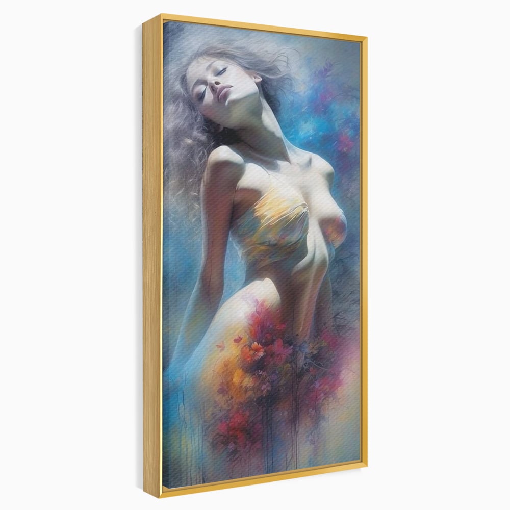 Tablou Canvas Premium, LuxCanva® P1048, Spiritul Primaverii, Lumina, Femeie, Vis, Renastere, Culori, Trup, Flori, Miscare, Armonie, Mistic, Emotie, Natura, Traire, Living, Dormitor