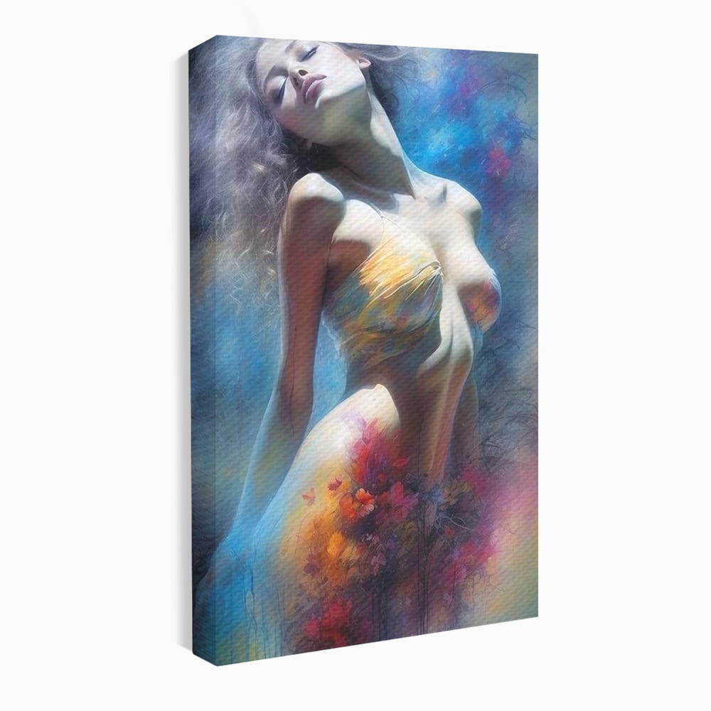 Tablou Canvas Premium, LuxCanva® P1048, Spiritul Primaverii, Lumina, Femeie, Vis, Renastere, Culori, Trup, Flori, Miscare, Armonie, Mistic, Emotie, Natura, Traire, Living, Dormitor