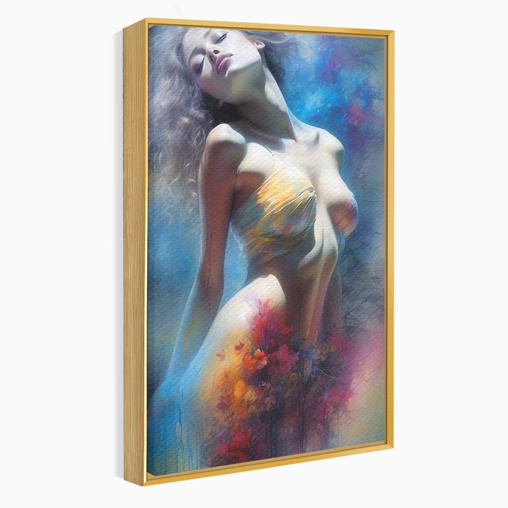 Tablou Canvas Premium, LuxCanva® P1048, Spiritul Primaverii, Lumina, Femeie, Vis, Renastere, Culori, Trup, Flori, Miscare, Armonie, Mistic, Emotie, Natura, Traire, Living, Dormitor