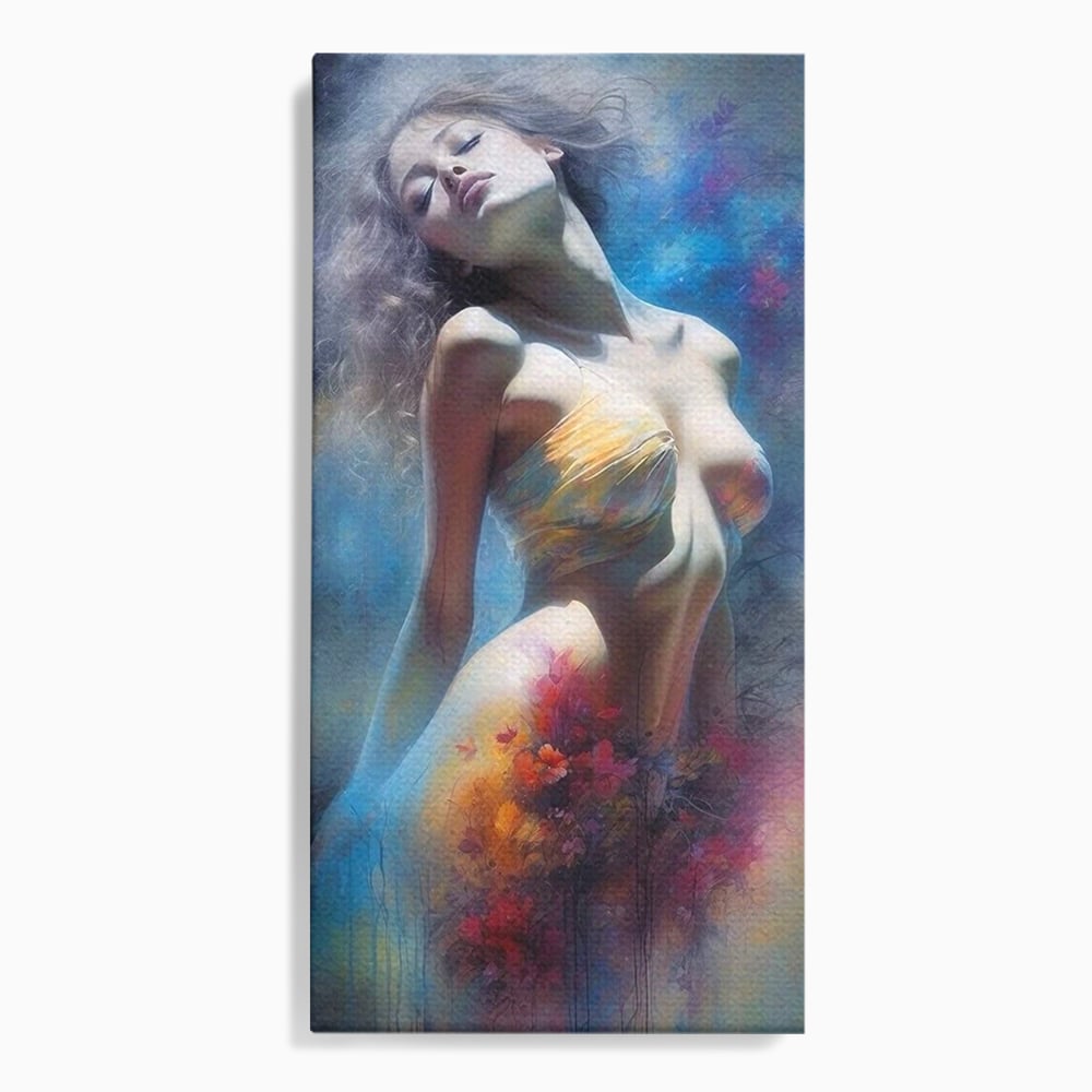 Tablou Canvas Premium, LuxCanva® P1048, Spiritul Primaverii, Lumina, Femeie, Vis, Renastere, Culori, Trup, Flori, Miscare, Armonie, Mistic, Emotie, Natura, Traire, Living, Dormitor