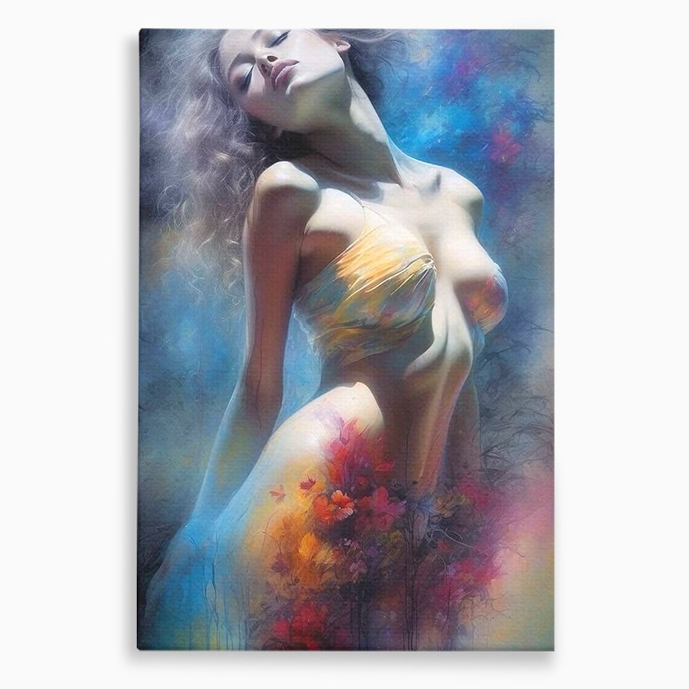 Tablou Canvas Premium, LuxCanva® P1048, Spiritul Primaverii, Lumina, Femeie, Vis, Renastere, Culori, Trup, Flori, Miscare, Armonie, Mistic, Emotie, Natura, Traire, Living, Dormitor
