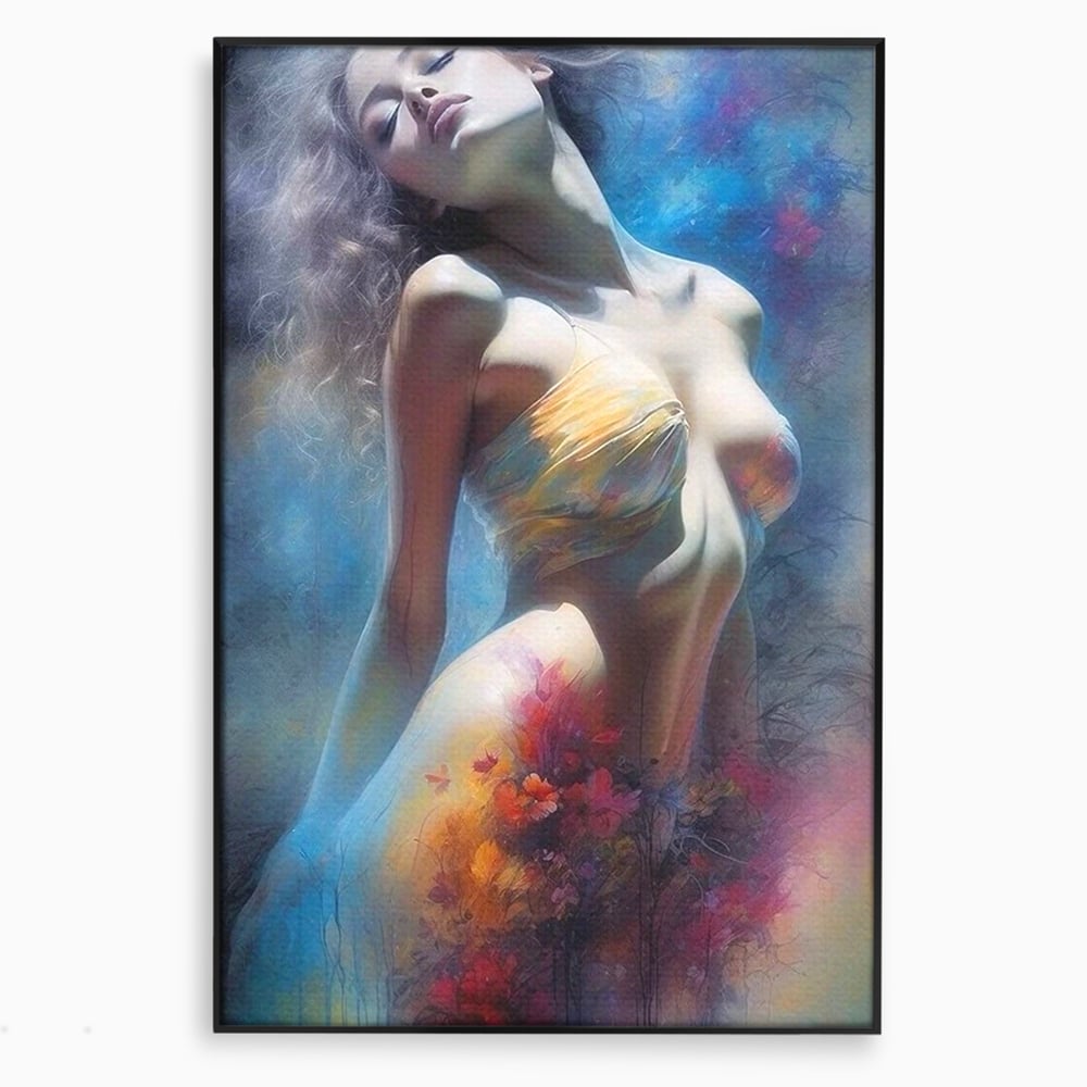 Tablou Canvas Premium, LuxCanva® P1048, Spiritul Primaverii, Lumina, Femeie, Vis, Renastere, Culori, Trup, Flori, Miscare, Armonie, Mistic, Emotie, Natura, Traire, Living, Dormitor