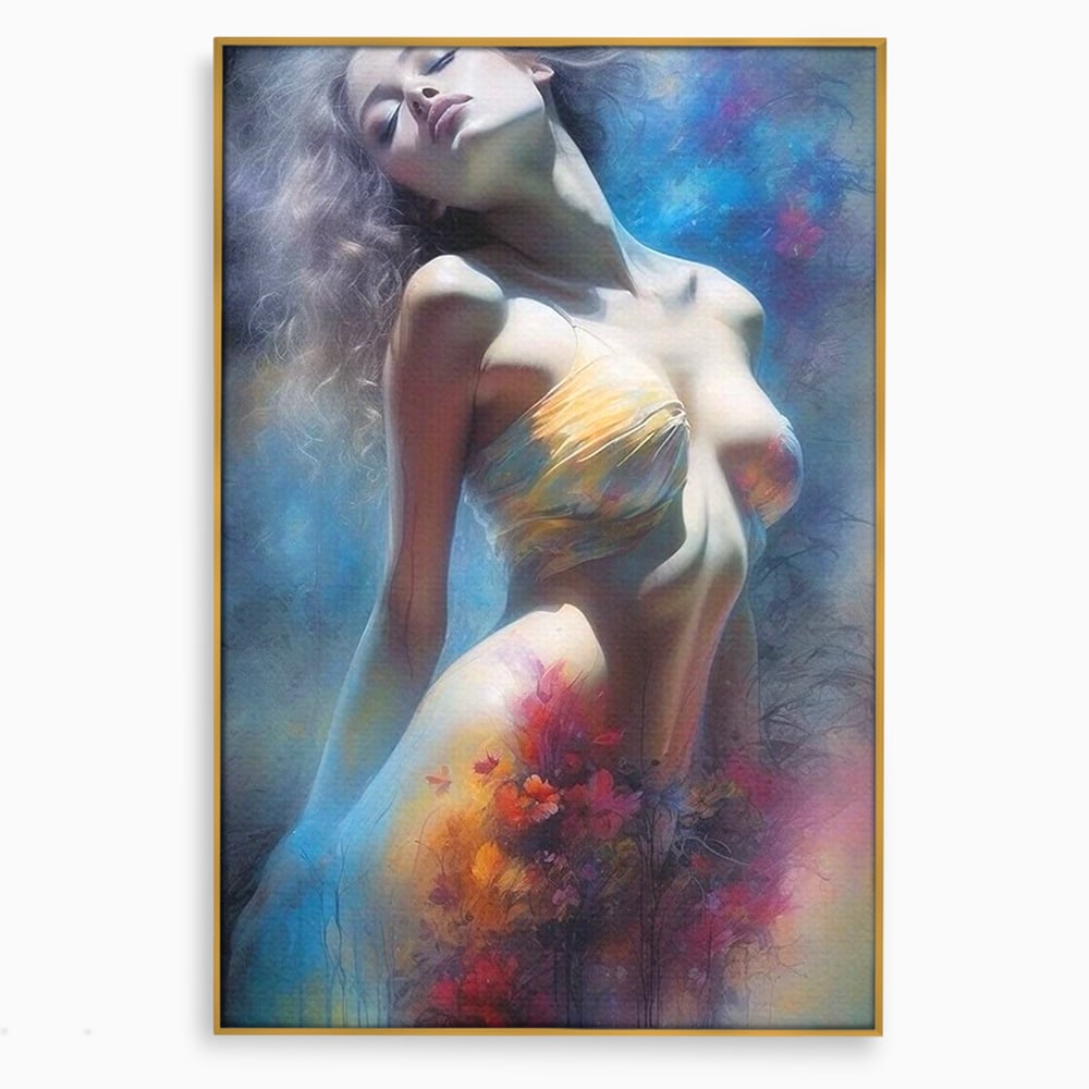 Tablou Canvas Premium, LuxCanva® P1048, Spiritul Primaverii, Lumina, Femeie, Vis, Renastere, Culori, Trup, Flori, Miscare, Armonie, Mistic, Emotie, Natura, Traire, Living, Dormitor