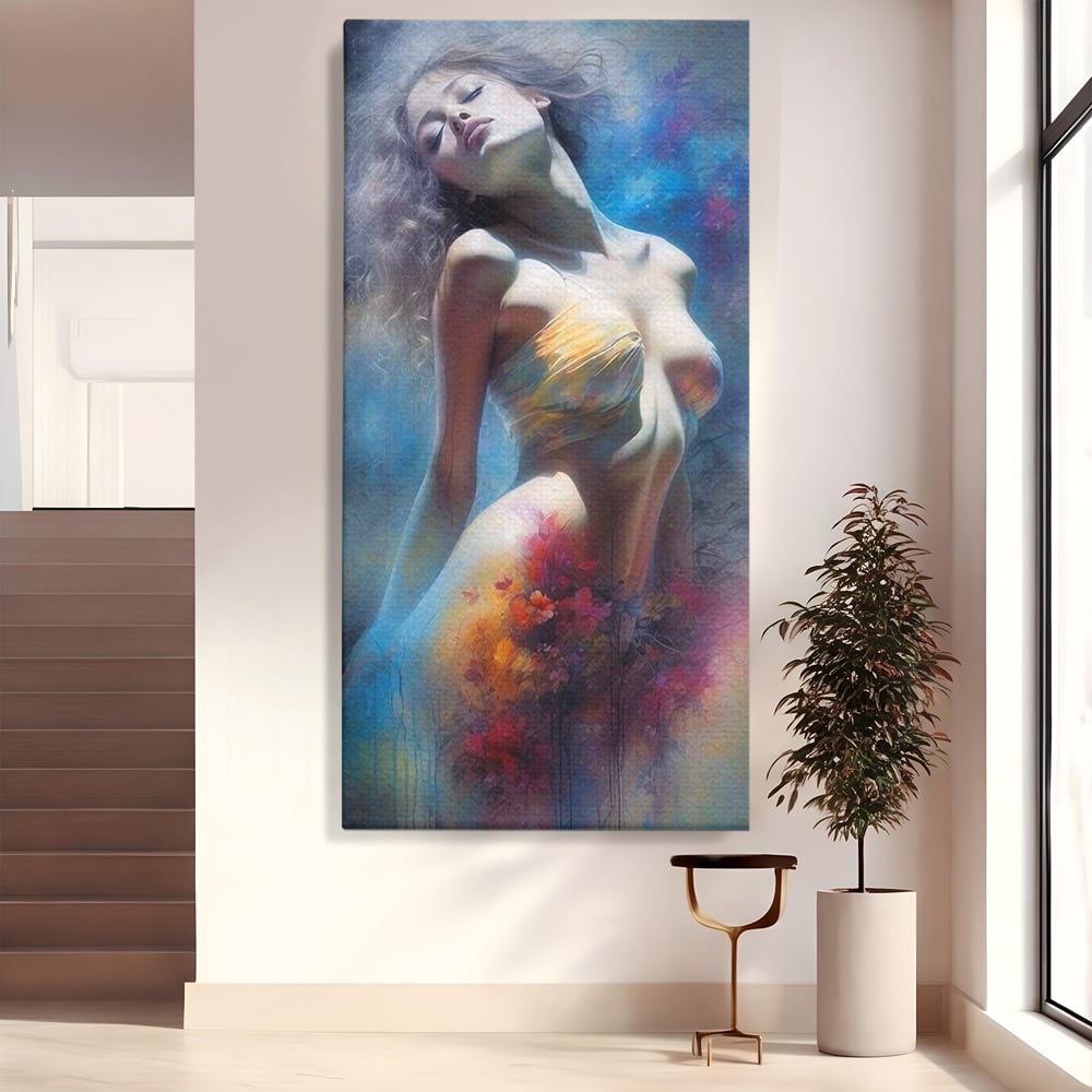 Tablou Canvas Premium, LuxCanva® P1048, Spiritul Primaverii, Lumina, Femeie, Vis, Renastere, Culori, Trup, Flori, Miscare, Armonie, Mistic, Emotie, Natura, Traire, Living, Dormitor