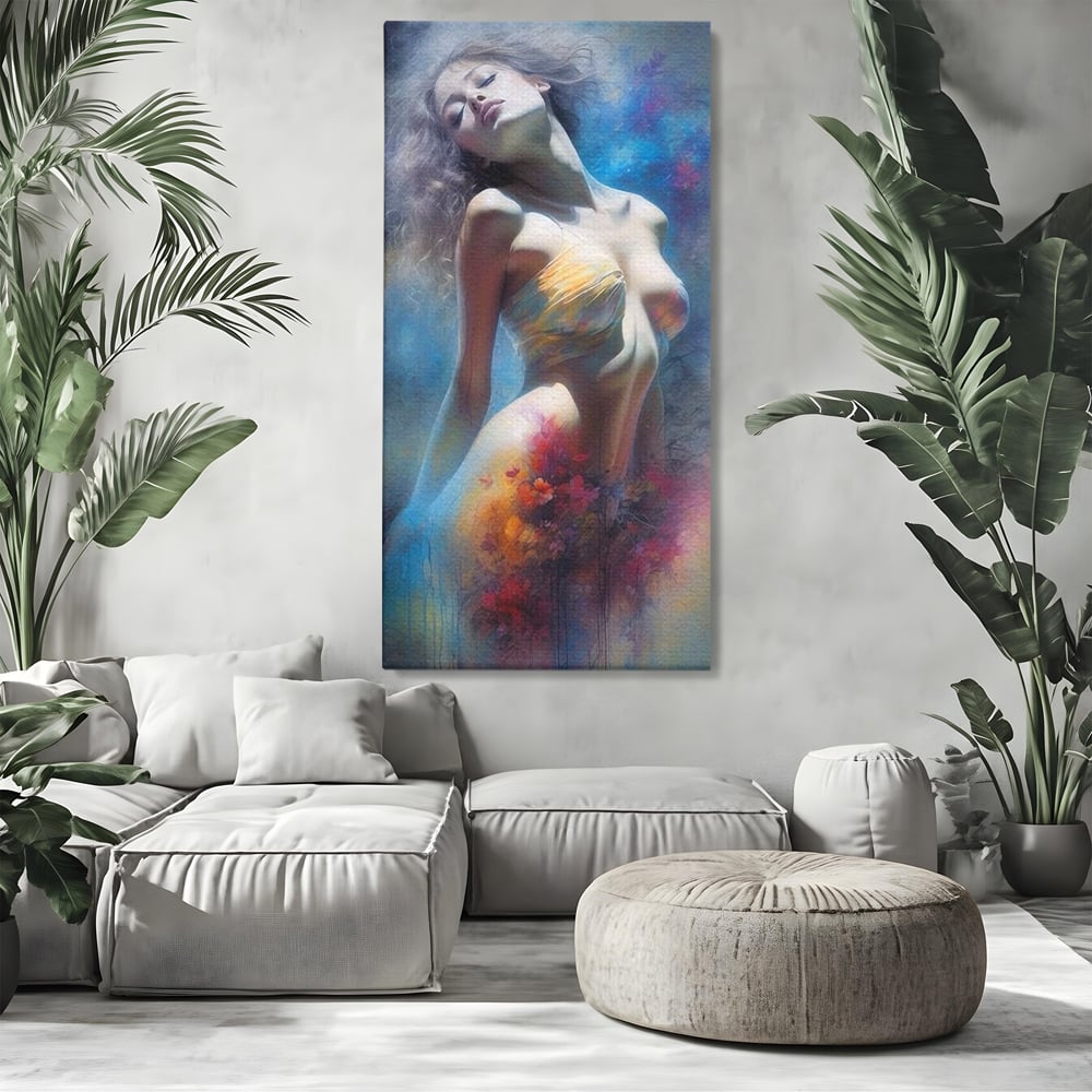 Tablou Canvas Premium, LuxCanva® P1048, Spiritul Primaverii, Lumina, Femeie, Vis, Renastere, Culori, Trup, Flori, Miscare, Armonie, Mistic, Emotie, Natura, Traire, Living, Dormitor