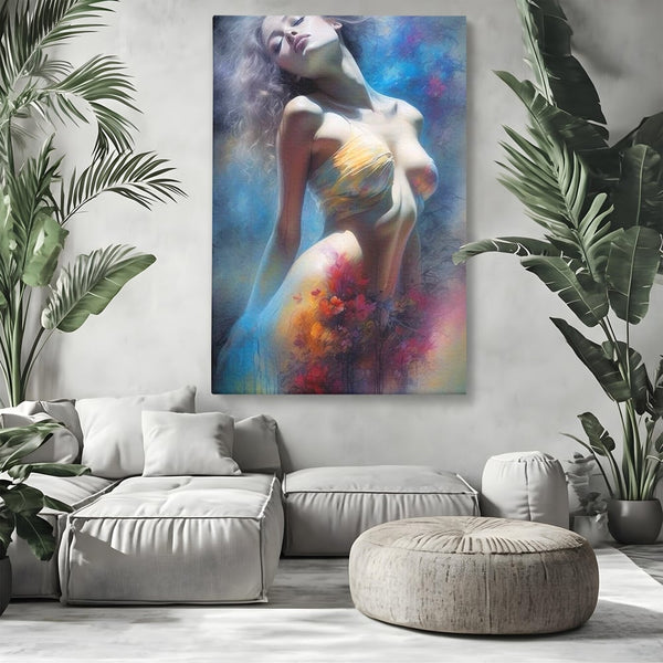 Tablou Canvas Premium, LuxCanva® P1048, Spiritul Primaverii, Lumina, Femeie, Vis, Renastere, Culori, Trup, Flori, Miscare, Armonie, Mistic, Emotie, Natura, Traire, Living, Dormitor