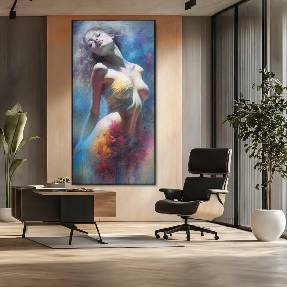 Tablou Canvas Premium, LuxCanva® P1048, Spiritul Primaverii, Lumina, Femeie, Vis, Renastere, Culori, Trup, Flori, Miscare, Armonie, Mistic, Emotie, Natura, Traire, Living, Dormitor