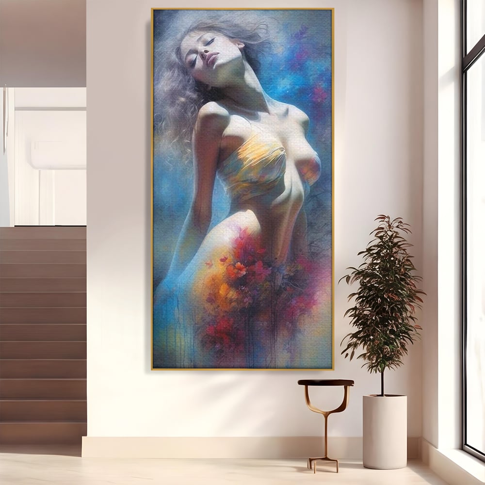 Tablou Canvas Premium, LuxCanva® P1048, Spiritul Primaverii, Lumina, Femeie, Vis, Renastere, Culori, Trup, Flori, Miscare, Armonie, Mistic, Emotie, Natura, Traire, Living, Dormitor