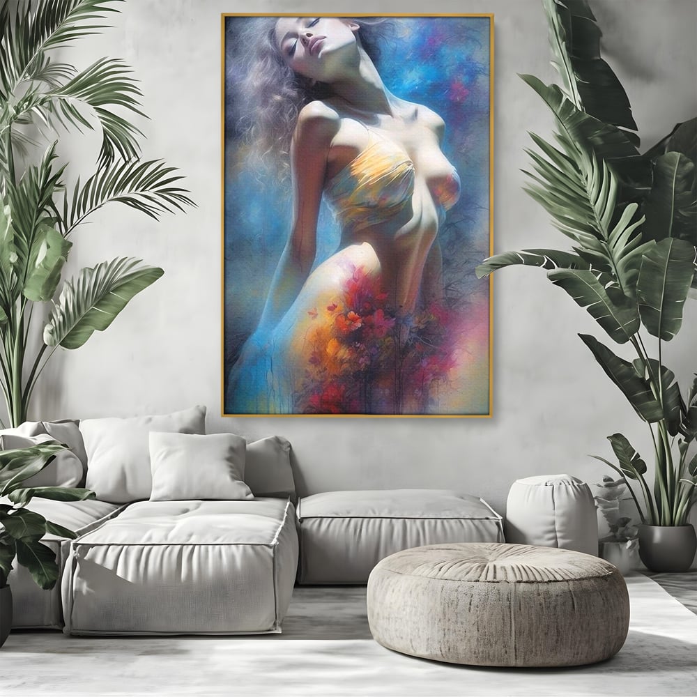 Tablou Canvas Premium, LuxCanva® P1048, Spiritul Primaverii, Lumina, Femeie, Vis, Renastere, Culori, Trup, Flori, Miscare, Armonie, Mistic, Emotie, Natura, Traire, Living, Dormitor