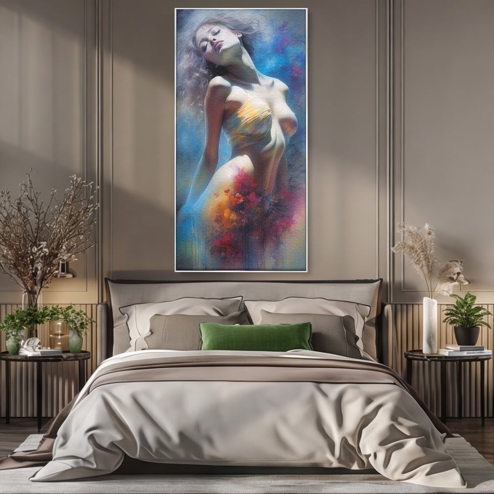 Tablou Canvas Premium, LuxCanva® P1048, Spiritul Primaverii, Lumina, Femeie, Vis, Renastere, Culori, Trup, Flori, Miscare, Armonie, Mistic, Emotie, Natura, Traire, Living, Dormitor