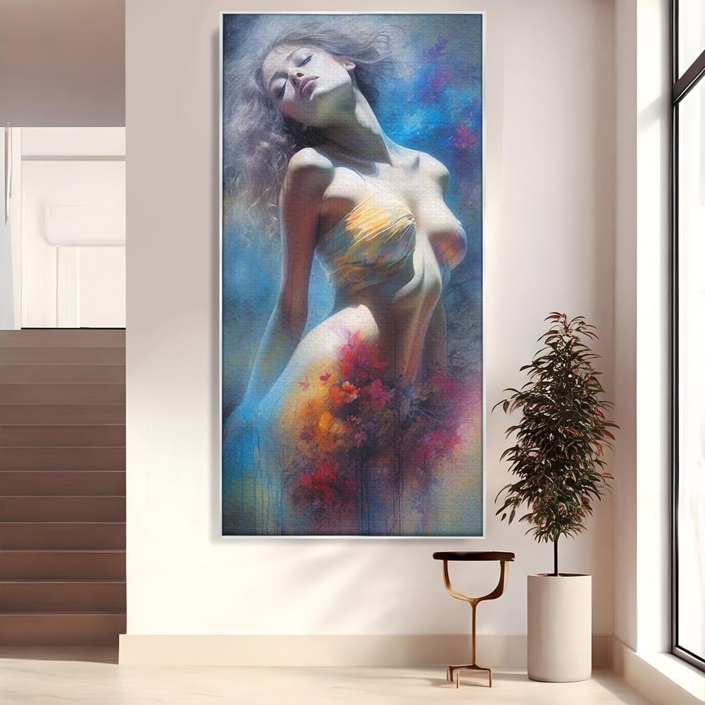 Tablou Canvas Premium, LuxCanva® P1048, Spiritul Primaverii, Lumina, Femeie, Vis, Renastere, Culori, Trup, Flori, Miscare, Armonie, Mistic, Emotie, Natura, Traire, Living, Dormitor