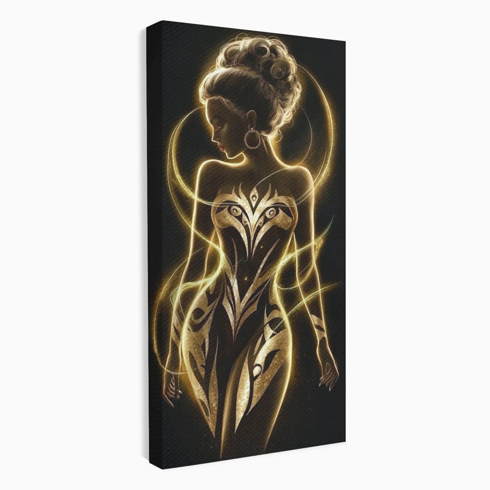 Tablou Canvas Premium, LuxCanva® P1049, Dansul Aurului, Regina, Lumina, Silueta, Divin, Spirit, Aurora, Feminitate, Energie, Solar, Regal, Trup, Sacru, Gratie, Cosmic, Living, Dormitor