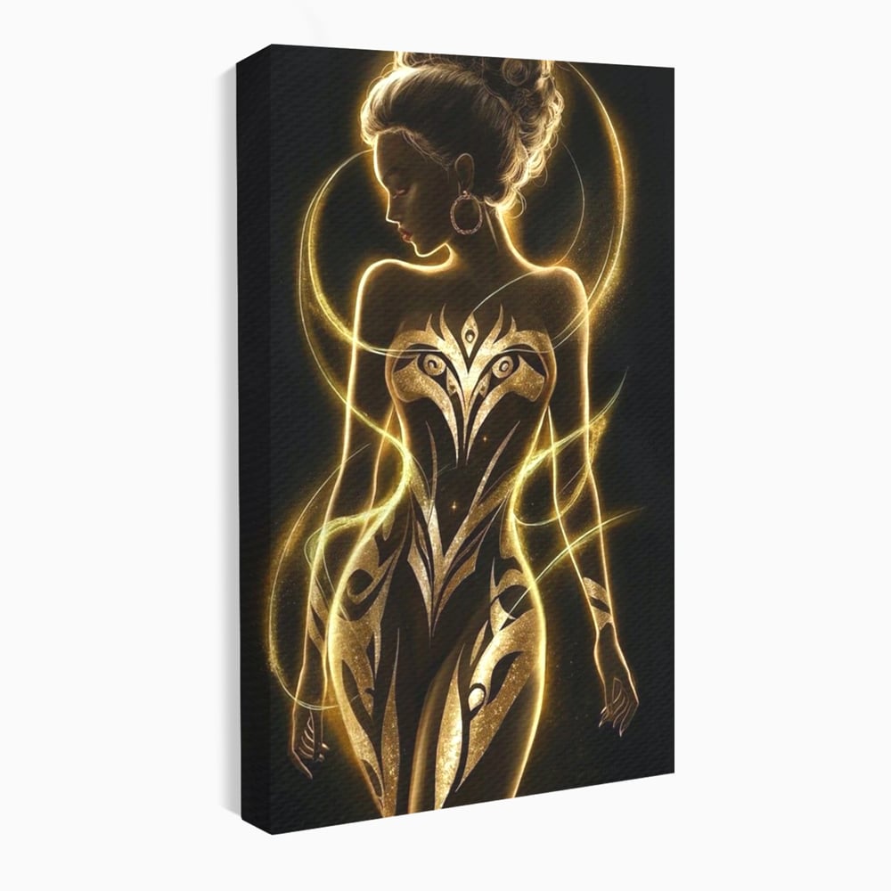 Tablou Canvas Premium, LuxCanva® P1049, Dansul Aurului, Regina, Lumina, Silueta, Divin, Spirit, Aurora, Feminitate, Energie, Solar, Regal, Trup, Sacru, Gratie, Cosmic, Living, Dormitor