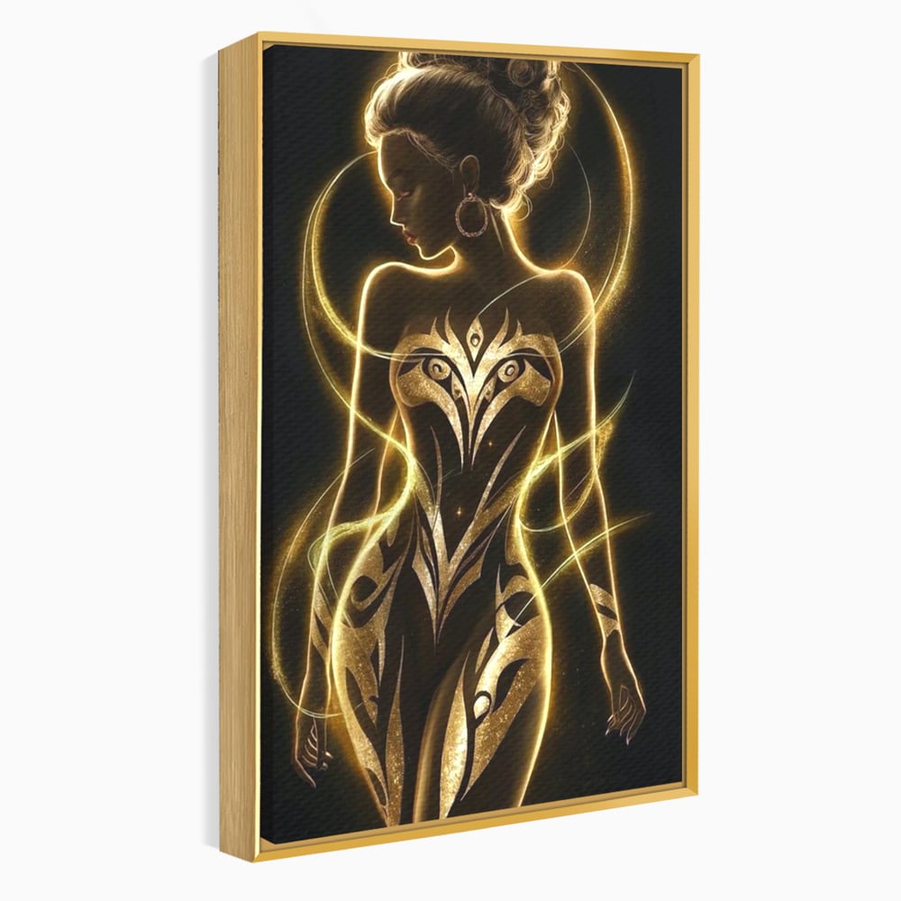 Tablou Canvas Premium, LuxCanva® P1049, Dansul Aurului, Regina, Lumina, Silueta, Divin, Spirit, Aurora, Feminitate, Energie, Solar, Regal, Trup, Sacru, Gratie, Cosmic, Living, Dormitor
