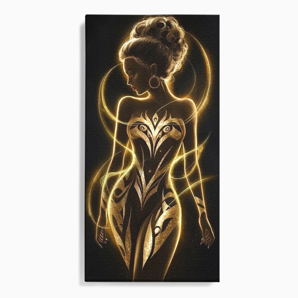 Tablou Canvas Premium, LuxCanva® P1049, Dansul Aurului, Regina, Lumina, Silueta, Divin, Spirit, Aurora, Feminitate, Energie, Solar, Regal, Trup, Sacru, Gratie, Cosmic, Living, Dormitor