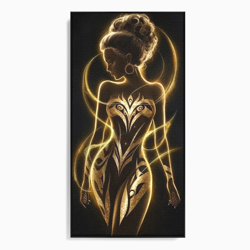 Tablou Canvas Premium, LuxCanva® P1049, Dansul Aurului, Regina, Lumina, Silueta, Divin, Spirit, Aurora, Feminitate, Energie, Solar, Regal, Trup, Sacru, Gratie, Cosmic, Living, Dormitor