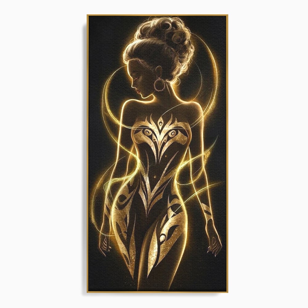 Tablou Canvas Premium, LuxCanva® P1049, Dansul Aurului, Regina, Lumina, Silueta, Divin, Spirit, Aurora, Feminitate, Energie, Solar, Regal, Trup, Sacru, Gratie, Cosmic, Living, Dormitor