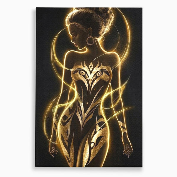 Tablou Canvas Premium, LuxCanva® P1049, Dansul Aurului, Regina, Lumina, Silueta, Divin, Spirit, Aurora, Feminitate, Energie, Solar, Regal, Trup, Sacru, Gratie, Cosmic, Living, Dormitor