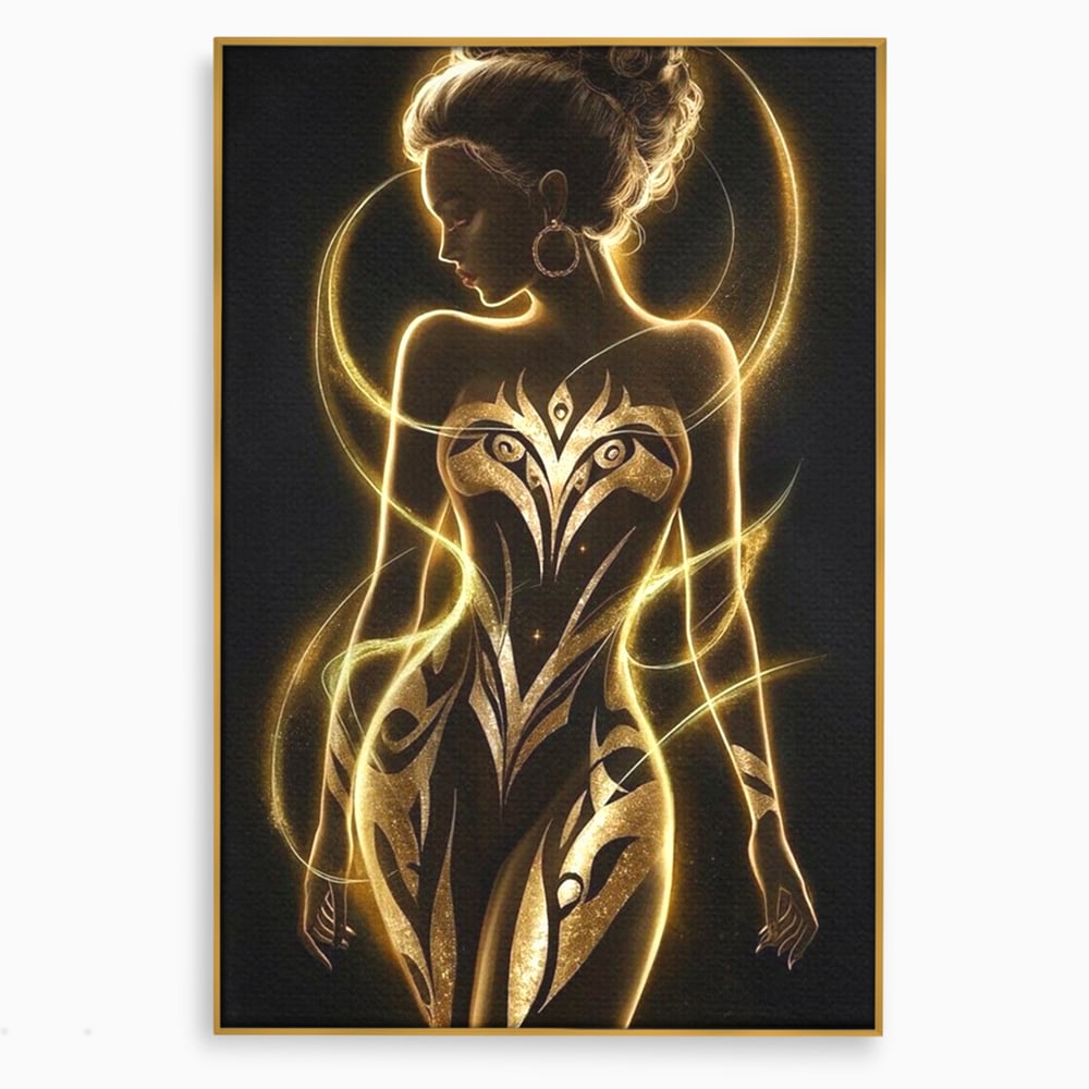 Tablou Canvas Premium, LuxCanva® P1049, Dansul Aurului, Regina, Lumina, Silueta, Divin, Spirit, Aurora, Feminitate, Energie, Solar, Regal, Trup, Sacru, Gratie, Cosmic, Living, Dormitor