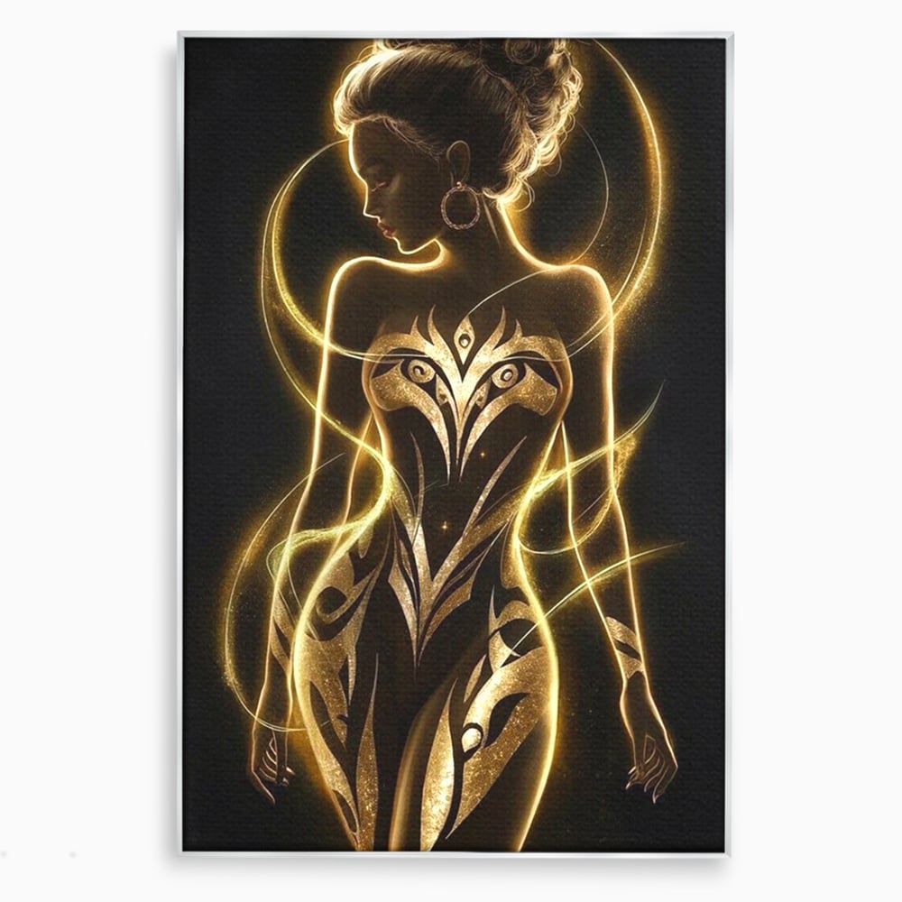 Tablou Canvas Premium, LuxCanva® P1049, Dansul Aurului, Regina, Lumina, Silueta, Divin, Spirit, Aurora, Feminitate, Energie, Solar, Regal, Trup, Sacru, Gratie, Cosmic, Living, Dormitor