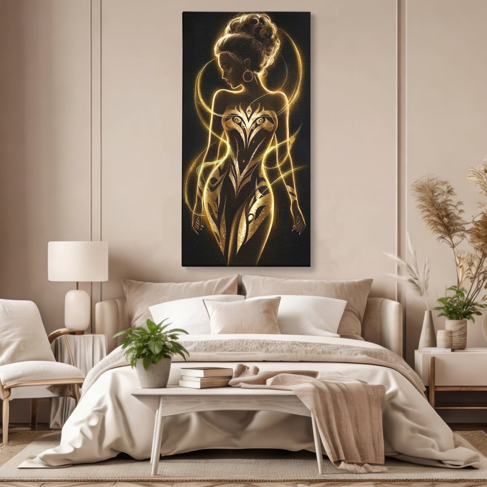 Tablou Canvas Premium, LuxCanva® P1049, Dansul Aurului, Regina, Lumina, Silueta, Divin, Spirit, Aurora, Feminitate, Energie, Solar, Regal, Trup, Sacru, Gratie, Cosmic, Living, Dormitor