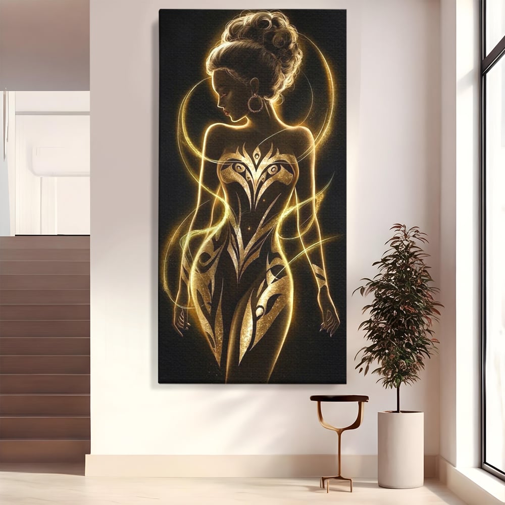 Tablou Canvas Premium, LuxCanva® P1049, Dansul Aurului, Regina, Lumina, Silueta, Divin, Spirit, Aurora, Feminitate, Energie, Solar, Regal, Trup, Sacru, Gratie, Cosmic, Living, Dormitor