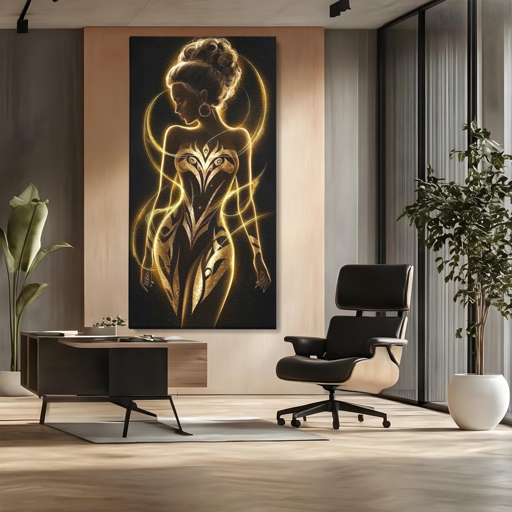 Tablou Canvas Premium, LuxCanva® P1049, Dansul Aurului, Regina, Lumina, Silueta, Divin, Spirit, Aurora, Feminitate, Energie, Solar, Regal, Trup, Sacru, Gratie, Cosmic, Living, Dormitor