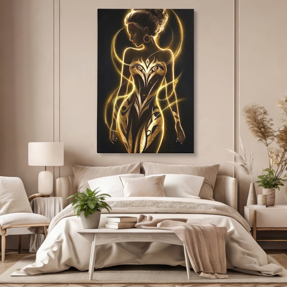 Tablou Canvas Premium, LuxCanva® P1049, Dansul Aurului, Regina, Lumina, Silueta, Divin, Spirit, Aurora, Feminitate, Energie, Solar, Regal, Trup, Sacru, Gratie, Cosmic, Living, Dormitor