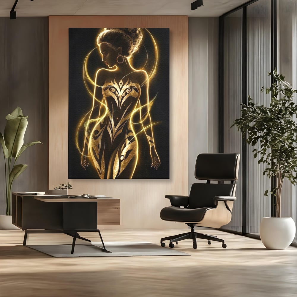 Tablou Canvas Premium, LuxCanva® P1049, Dansul Aurului, Regina, Lumina, Silueta, Divin, Spirit, Aurora, Feminitate, Energie, Solar, Regal, Trup, Sacru, Gratie, Cosmic, Living, Dormitor