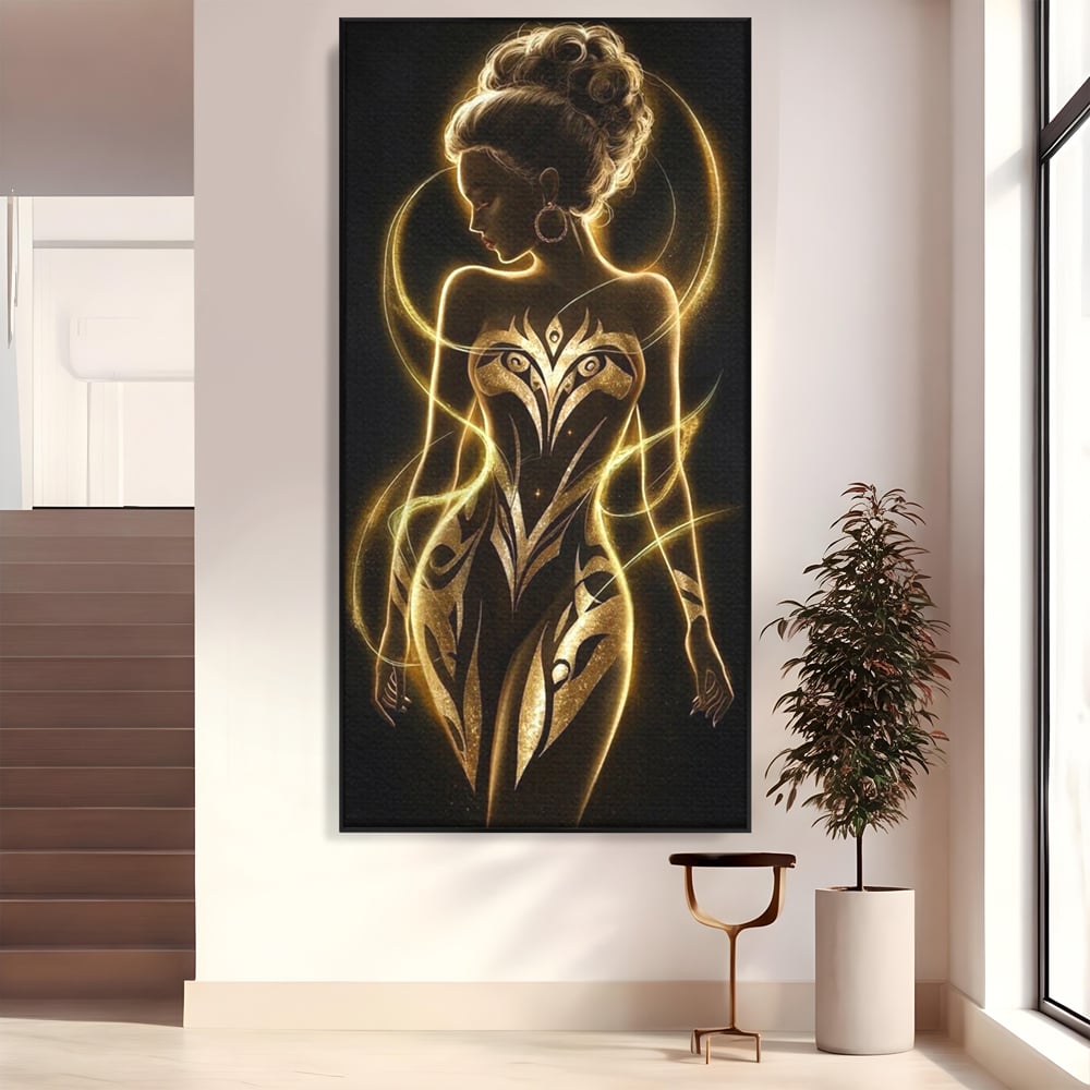 Tablou Canvas Premium, LuxCanva® P1049, Dansul Aurului, Regina, Lumina, Silueta, Divin, Spirit, Aurora, Feminitate, Energie, Solar, Regal, Trup, Sacru, Gratie, Cosmic, Living, Dormitor