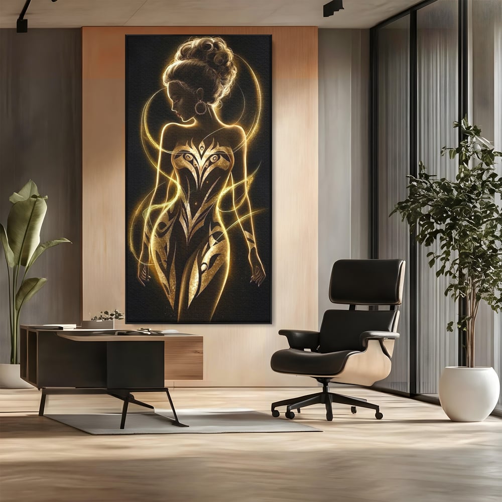 Tablou Canvas Premium, LuxCanva® P1049, Dansul Aurului, Regina, Lumina, Silueta, Divin, Spirit, Aurora, Feminitate, Energie, Solar, Regal, Trup, Sacru, Gratie, Cosmic, Living, Dormitor