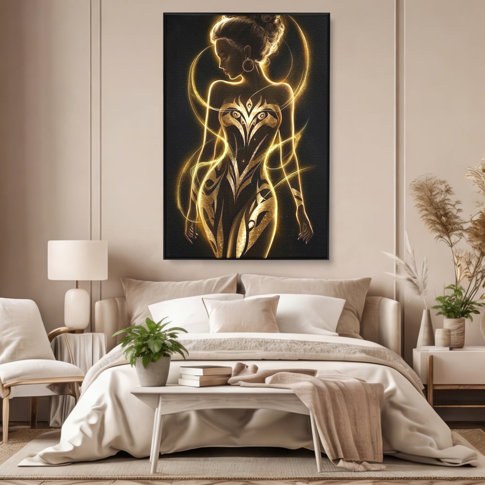 Tablou Canvas Premium, LuxCanva® P1049, Dansul Aurului, Regina, Lumina, Silueta, Divin, Spirit, Aurora, Feminitate, Energie, Solar, Regal, Trup, Sacru, Gratie, Cosmic, Living, Dormitor