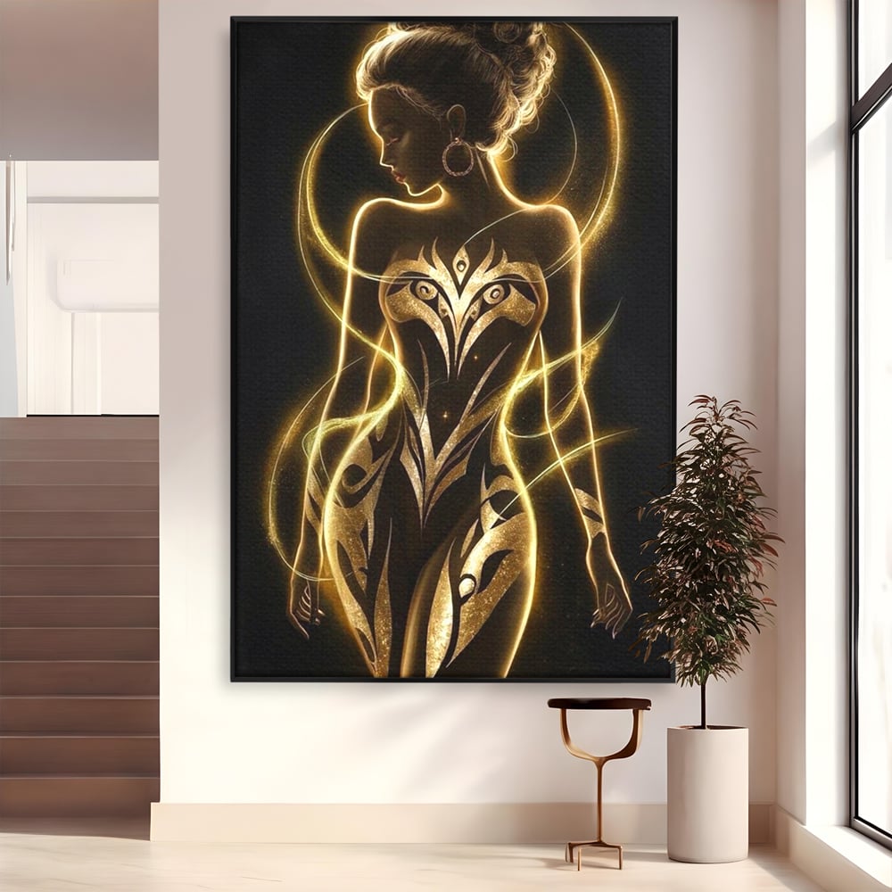 Tablou Canvas Premium, LuxCanva® P1049, Dansul Aurului, Regina, Lumina, Silueta, Divin, Spirit, Aurora, Feminitate, Energie, Solar, Regal, Trup, Sacru, Gratie, Cosmic, Living, Dormitor