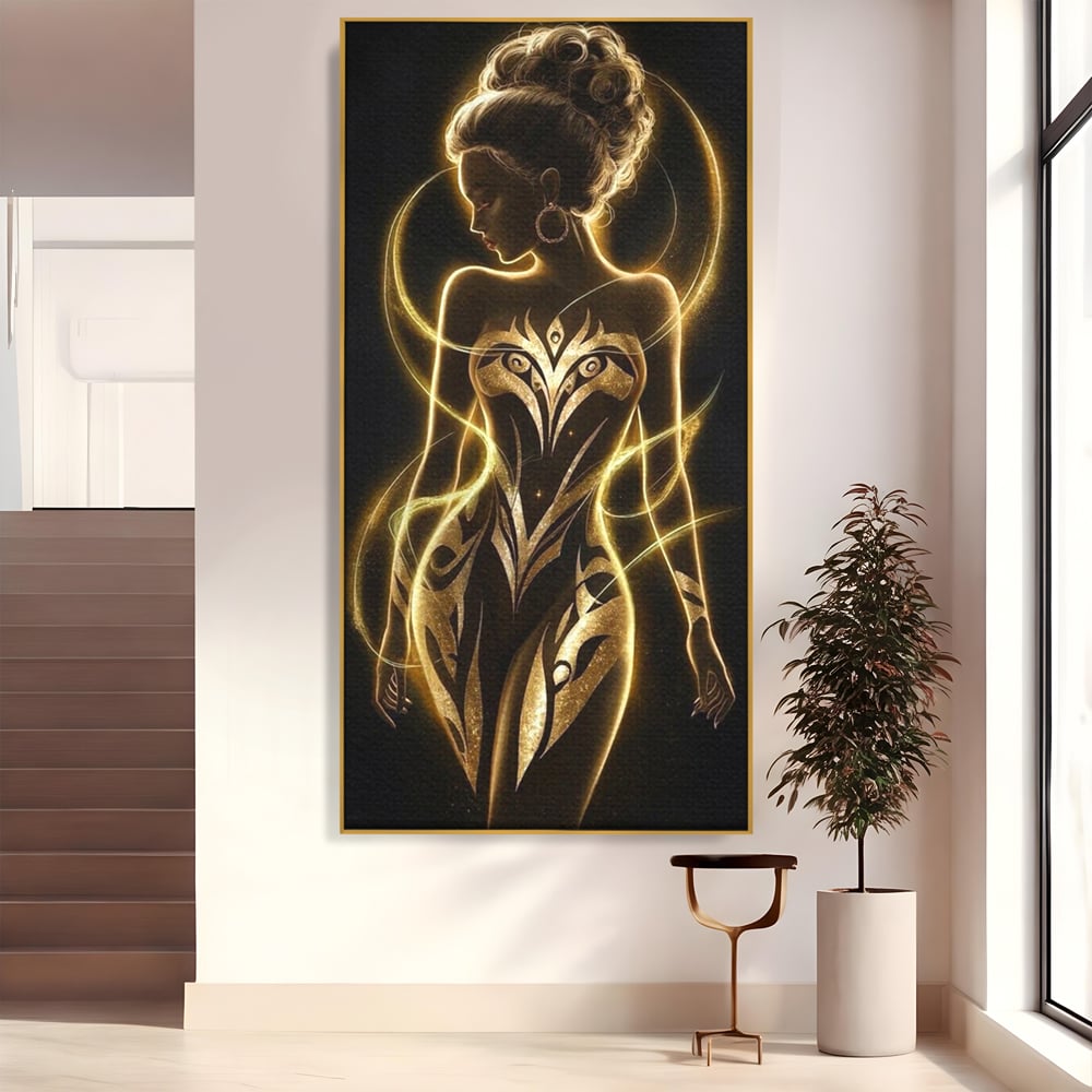 Tablou Canvas Premium, LuxCanva® P1049, Dansul Aurului, Regina, Lumina, Silueta, Divin, Spirit, Aurora, Feminitate, Energie, Solar, Regal, Trup, Sacru, Gratie, Cosmic, Living, Dormitor