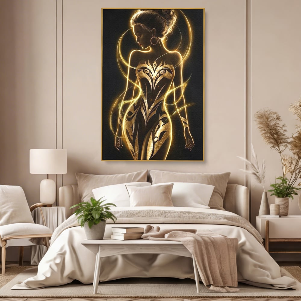 Tablou Canvas Premium, LuxCanva® P1049, Dansul Aurului, Regina, Lumina, Silueta, Divin, Spirit, Aurora, Feminitate, Energie, Solar, Regal, Trup, Sacru, Gratie, Cosmic, Living, Dormitor